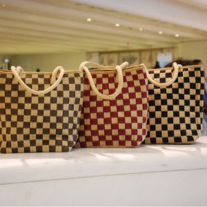 All Natural Jute Handmade Handbag Small Checkers