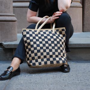 All Natural Jute Handmade Handbag Small Checkers
