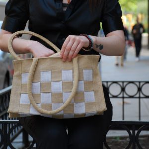 All Natural Jute Handbag. Big Check Small Bag