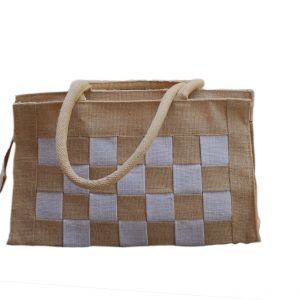 All Natural Jute Handbag. Big Check Small Bag