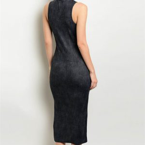 Charcoal Turtle Neck Tank Dress with Slit