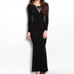 Black Long Sleeve Open Back Gown