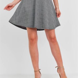 Gray Checkered Skater Skirt with Belt