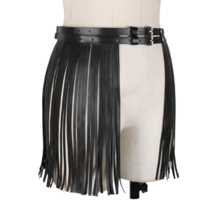 Black Faux Leather Fringe Belt