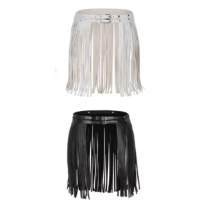 White Faux Leather Fringe Belt