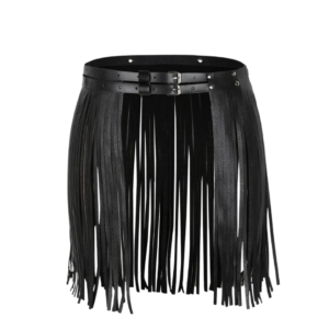 Black Faux Leather Fringe Belt